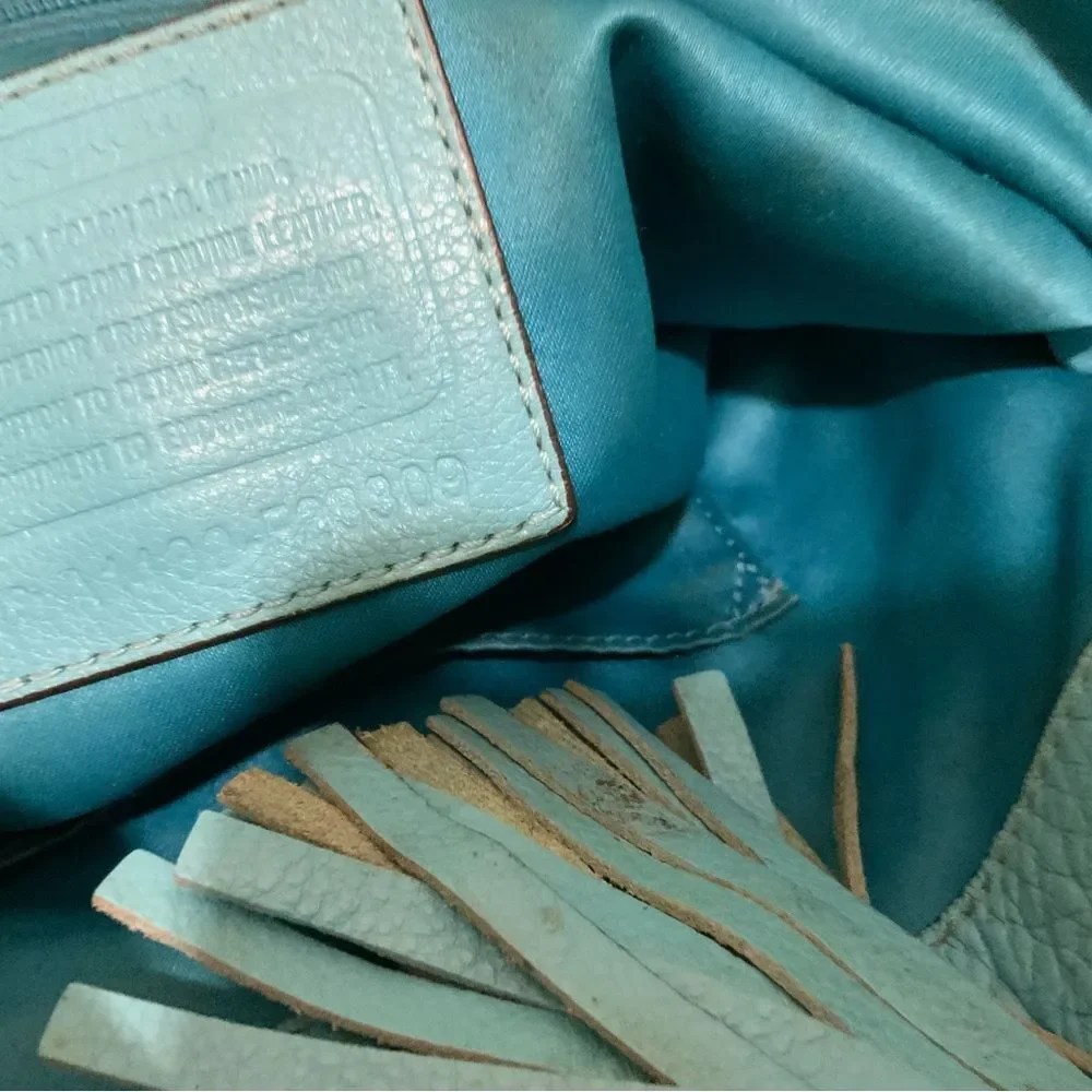 Coach F23309 Avery Leather‎ Hobo in Silver/ Turquoise.